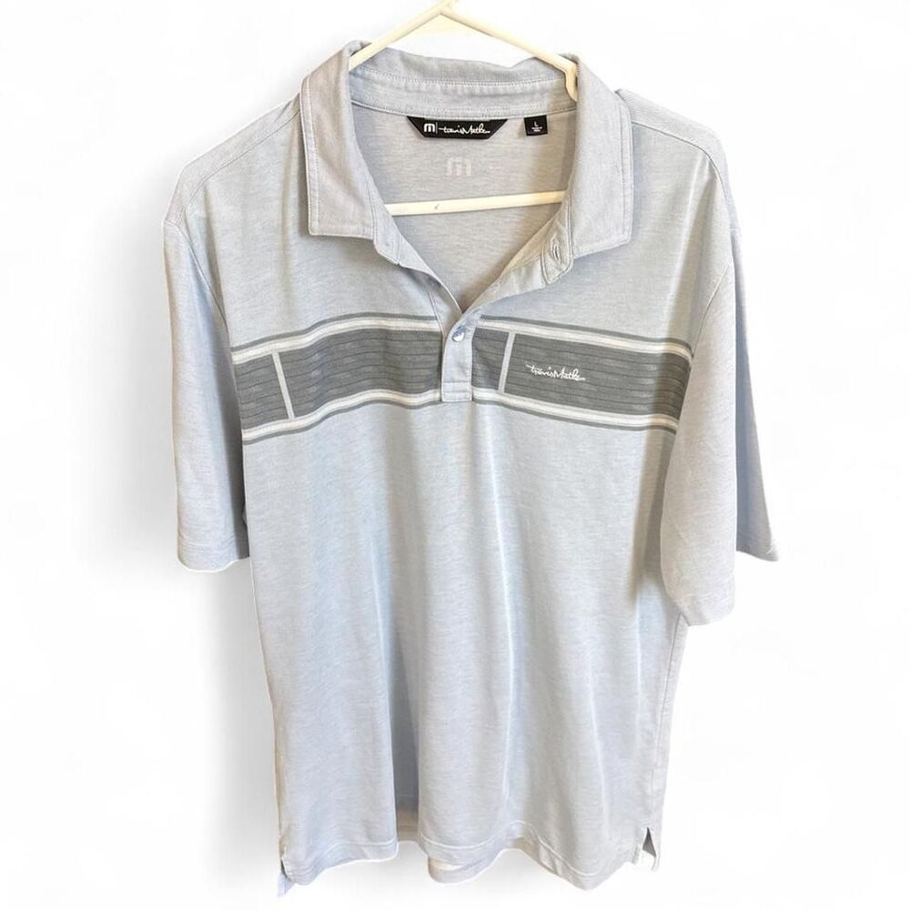 Travismathew Men's Blue and Grey Polo-shirts